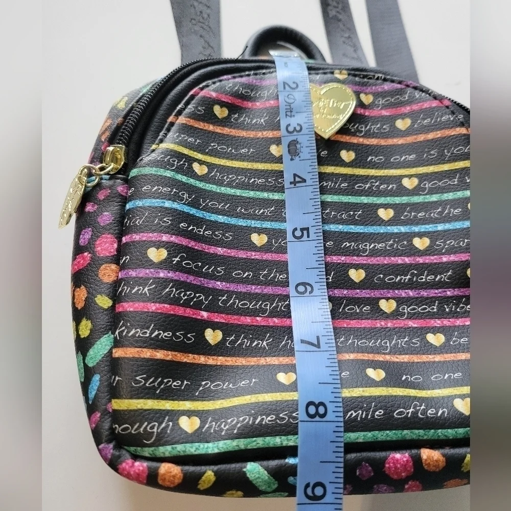 Luv Betsey by Betsy Johnson Rainbow Stripes Positive Verbage Small Backpack NWOT